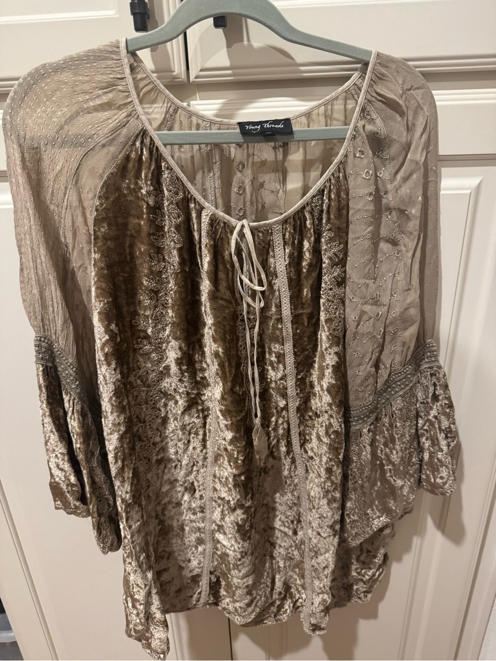 Crushed Velvet Peasant Tunic - Taupe by Young Threads